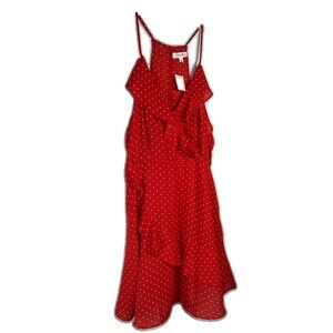 Love Tree Dress Womens Large Red Polka Dot Ruffle V Neck Mini Sundress Casual